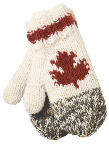 WOOL CABIN KNIT MITTS WITH MAPLE LEAF