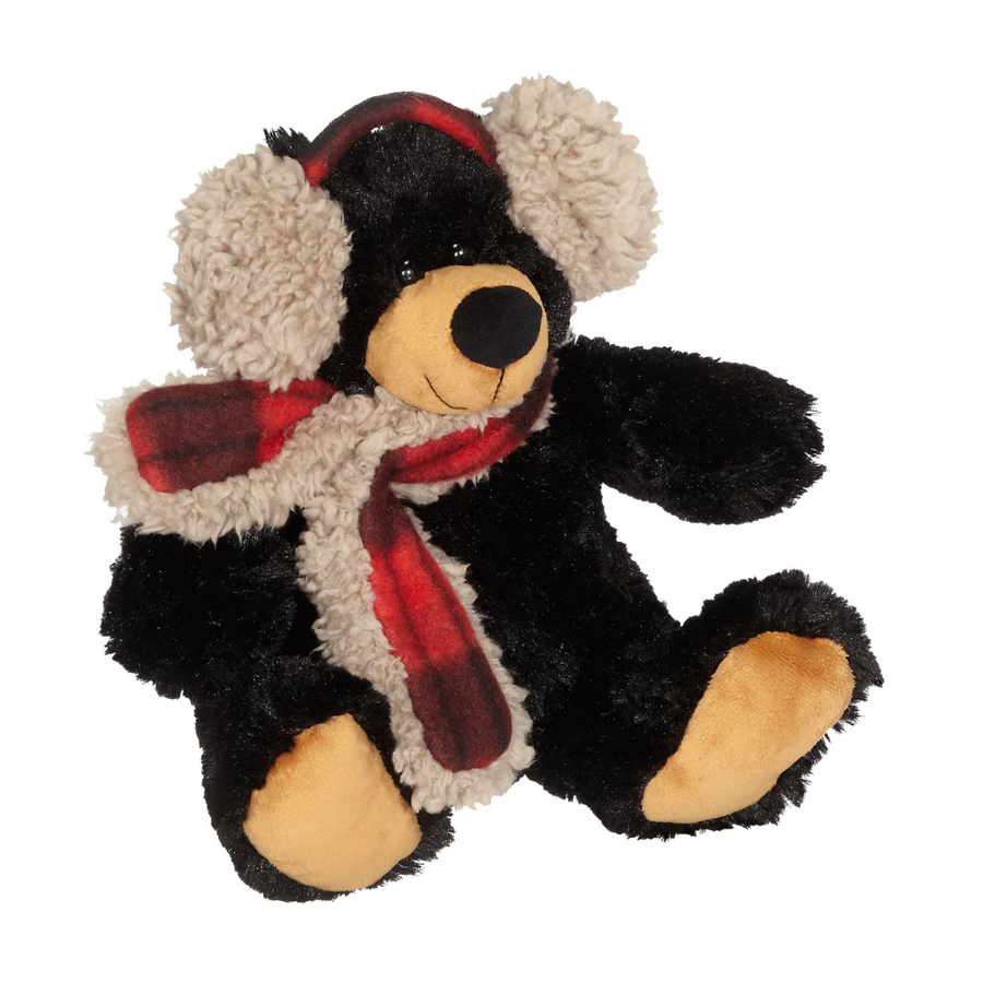 BLACK BEAR WITH EAR MUFFS STUFFIE