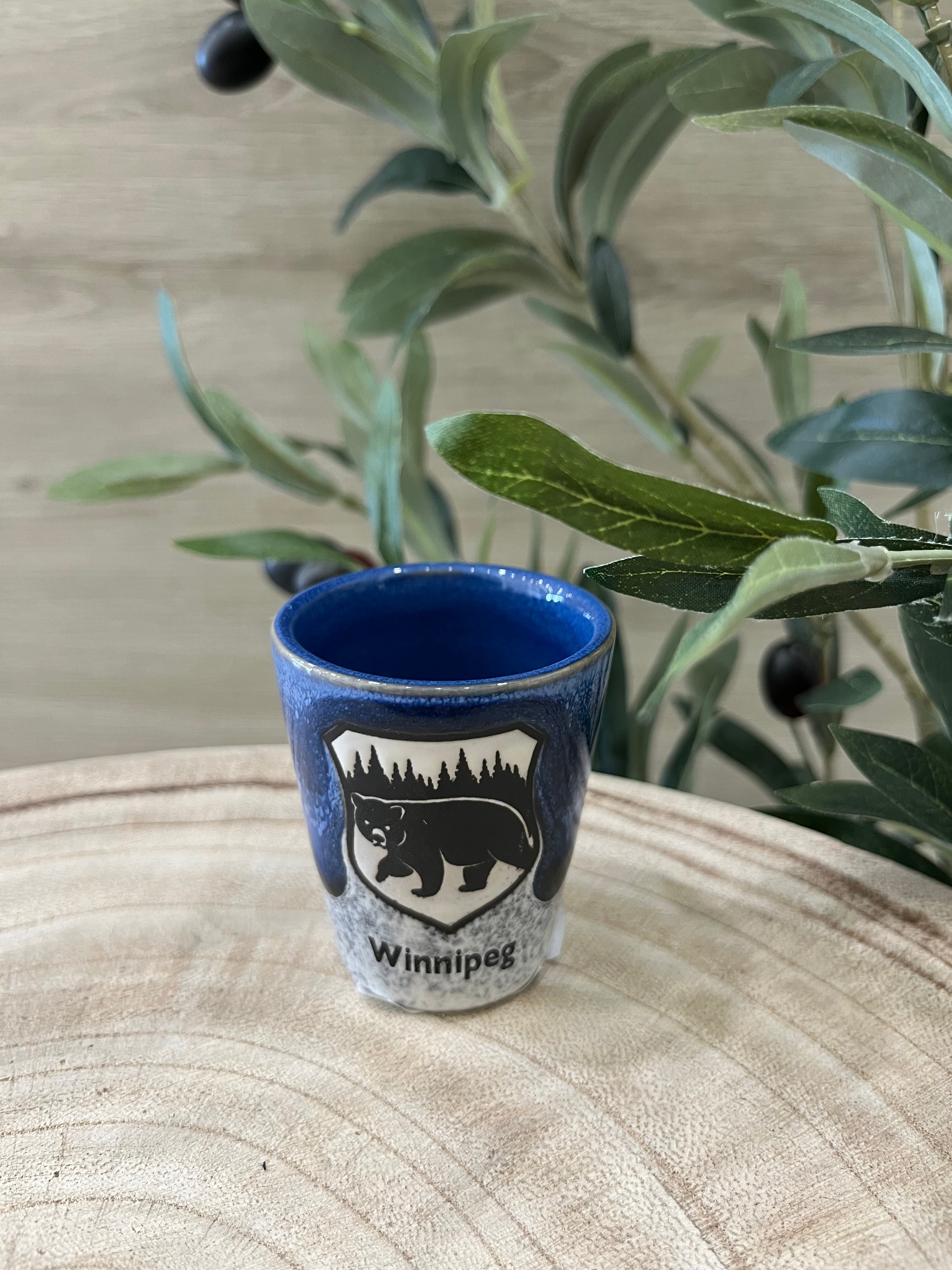 STONEWARE BEAR CREST SHOT GLASS