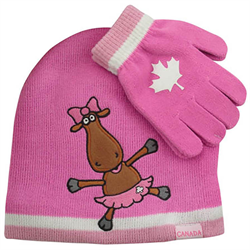 KIDS GIRL MOOSE TOQUE AND GLOVE SET