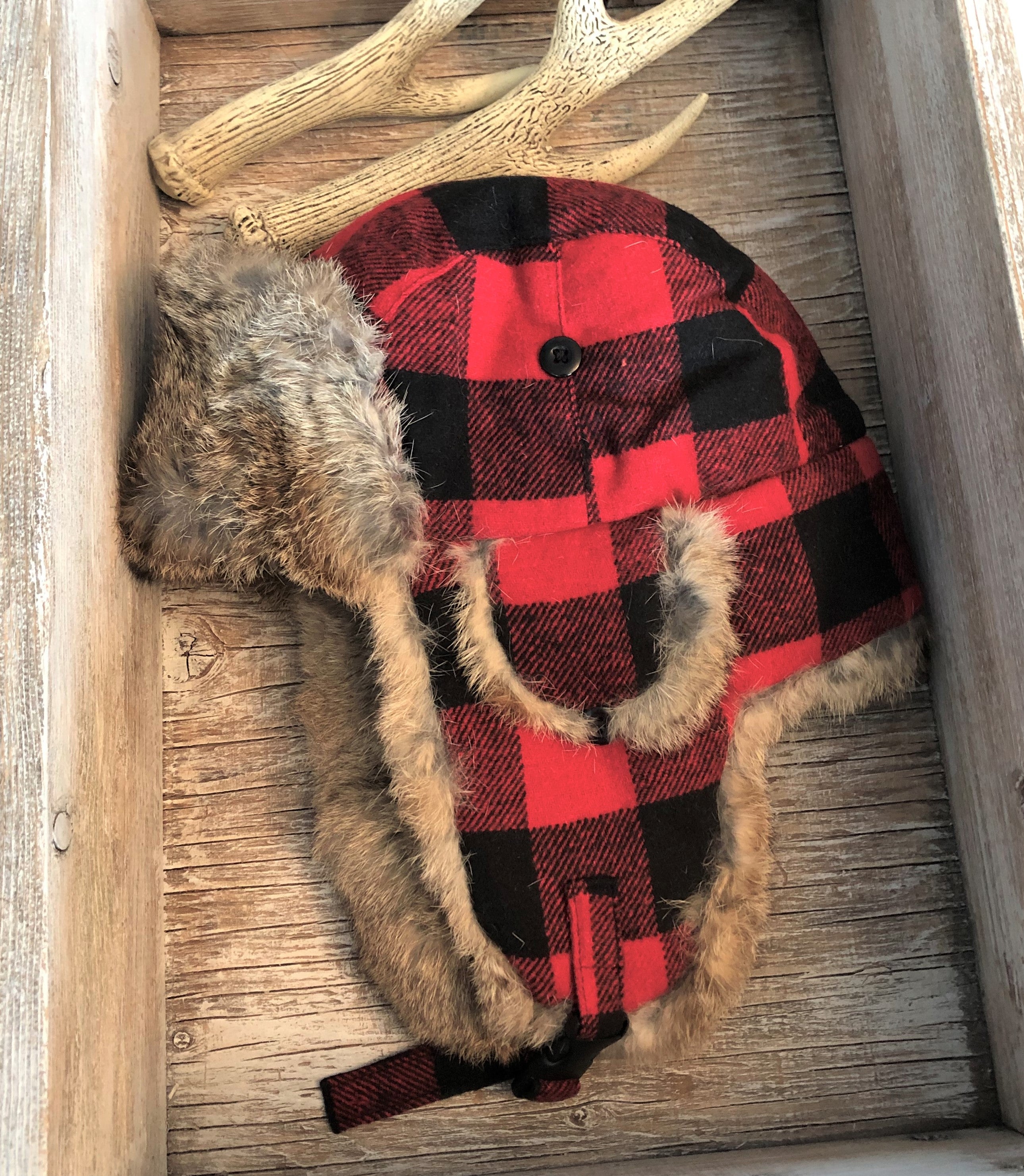 BUFFALO PLAID FUR AVIATOR HAT