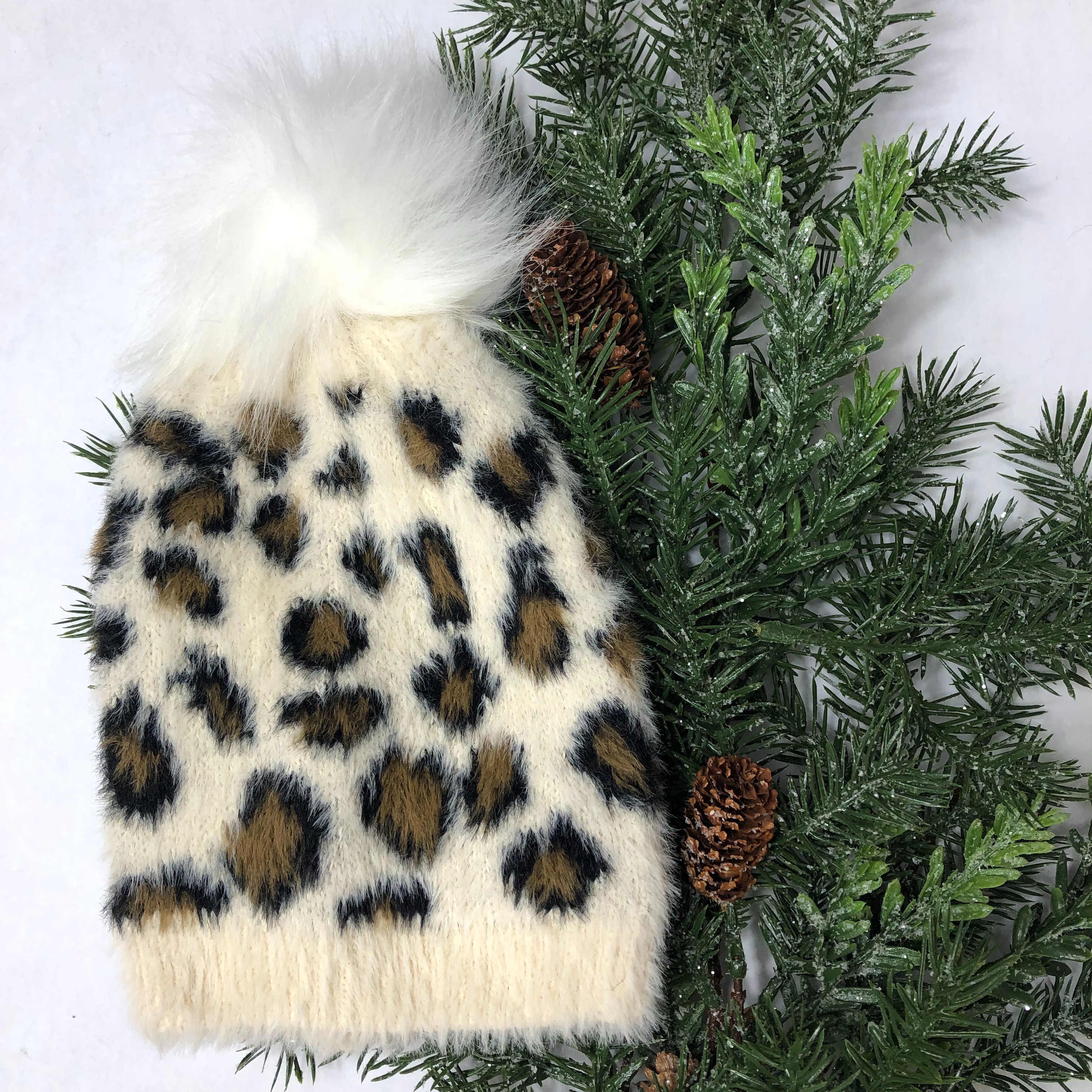 KIDS LEOPARD POM POM TOQUE